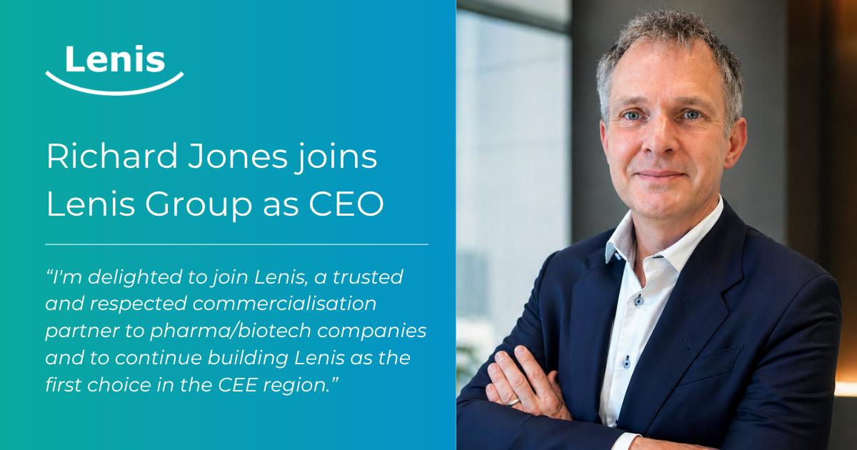 ortrait of Richard Jones beside Lenis Group announcement stating he has joined as CEO, with quote about building the business in the CEE region.